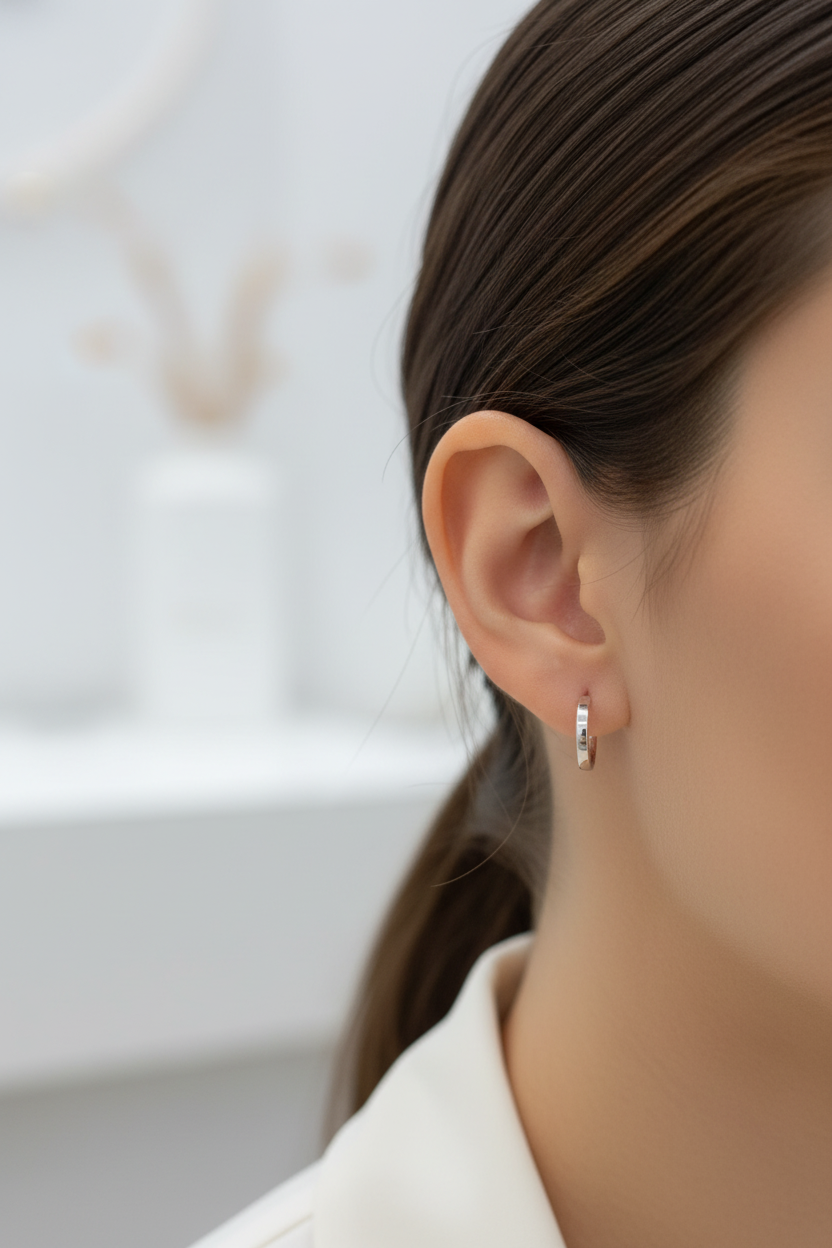 Candonga Oro Blanco 18K lifestyle en oreja