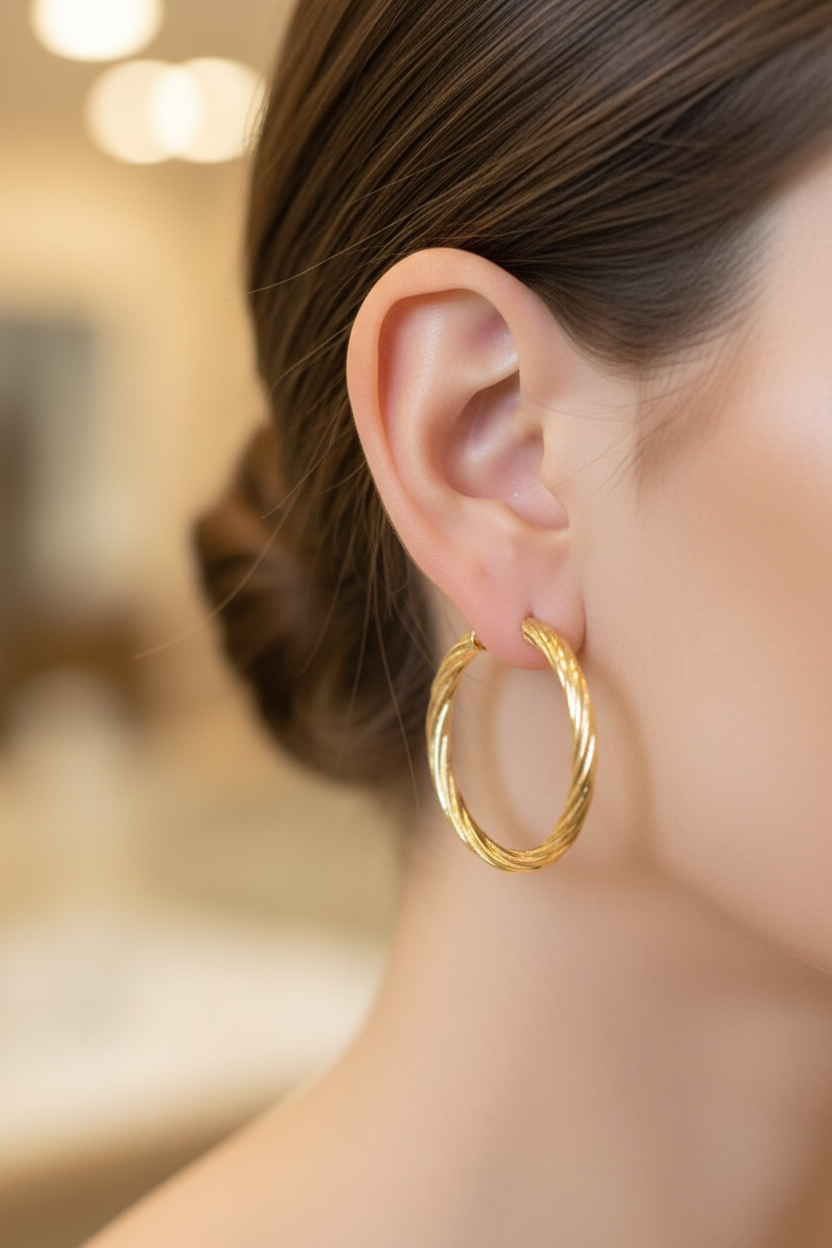 Candonga Oro Melcocha 18K lifestyle en oreja