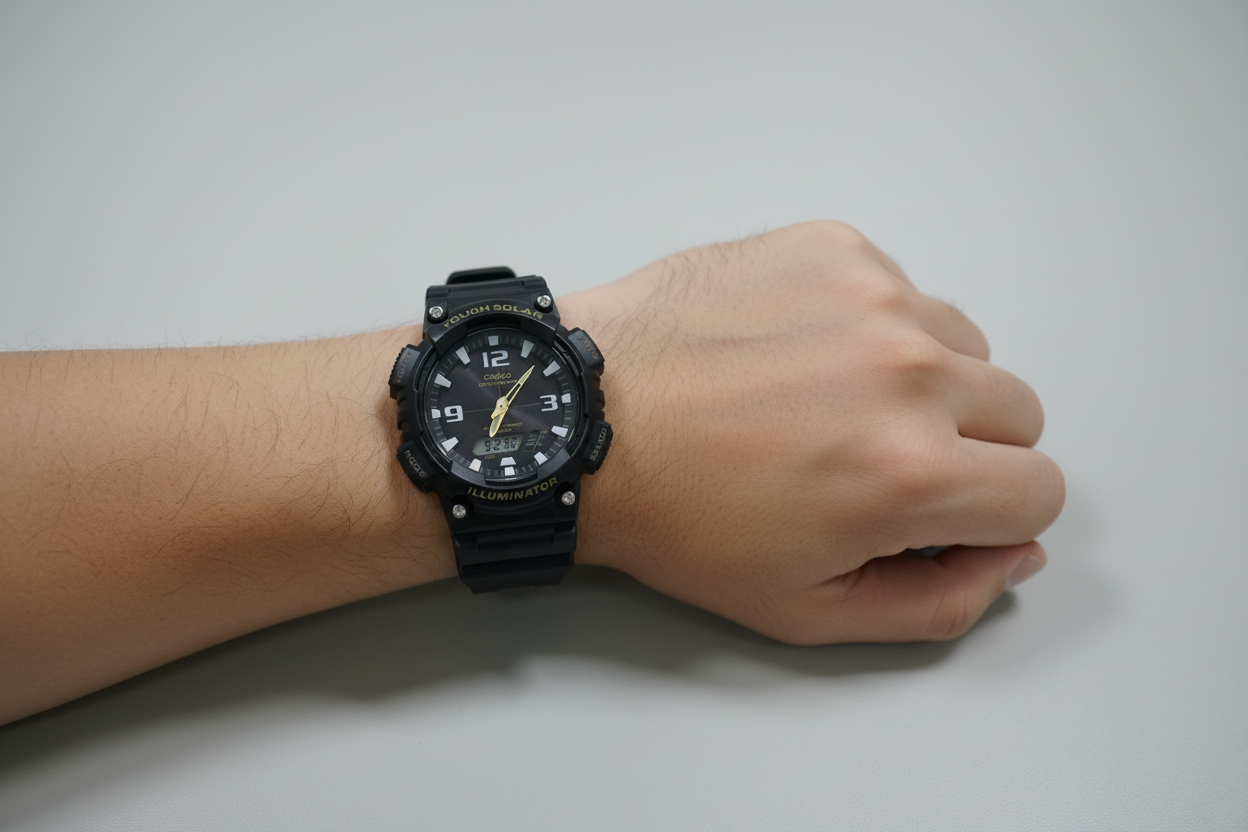 Casio Tough Solar AQ-S810W — en muñeca masculina
