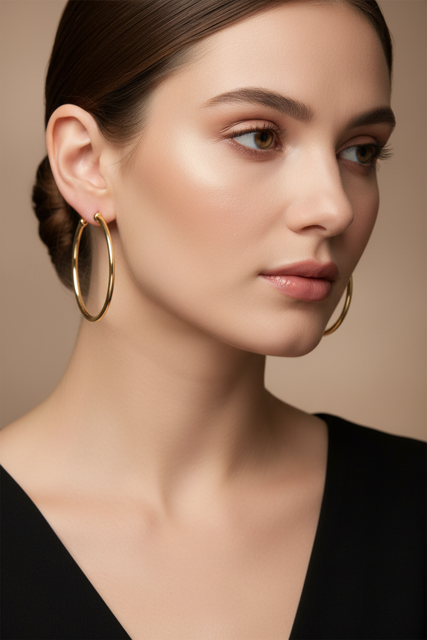 Candonga argolla grande oro 18k en rostro femenino