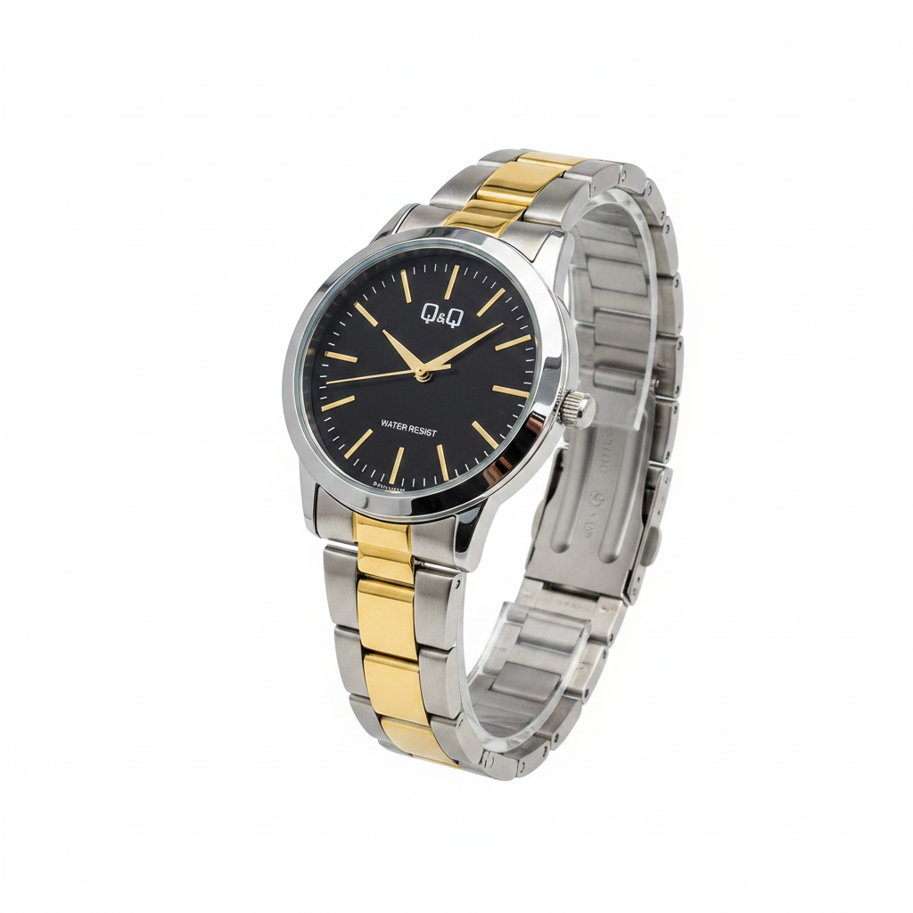 Reloj Q&Q bicolor negro dorado - vista 3/4