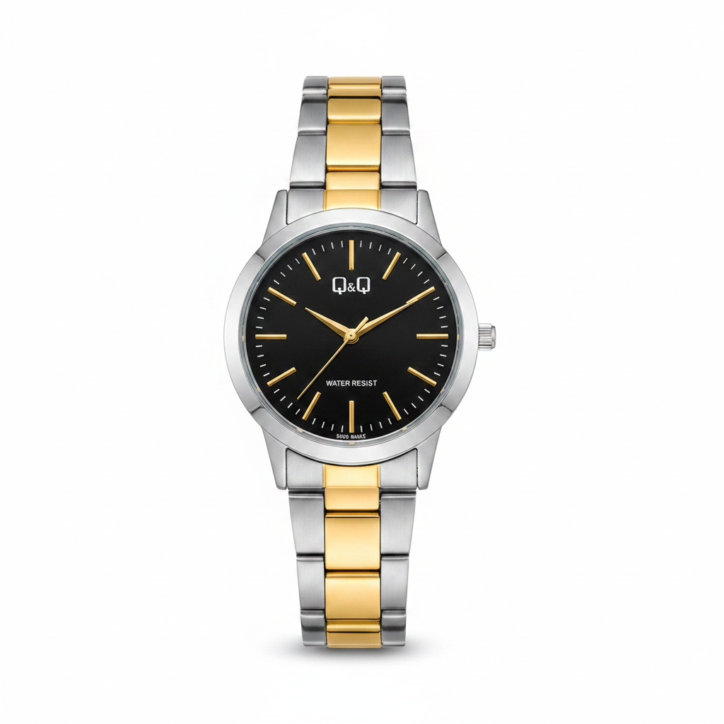 Reloj Q&Q bicolor negro dorado - vista frontal