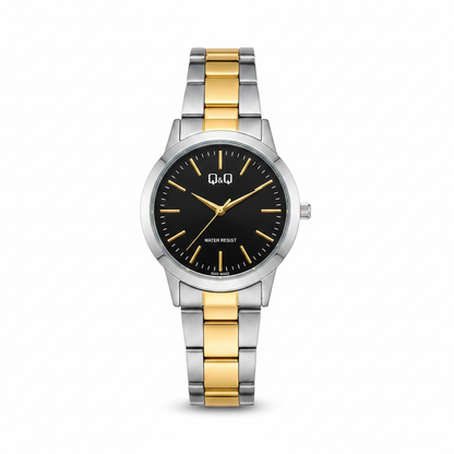 Reloj Q&Q bicolor negro dorado - vista frontal