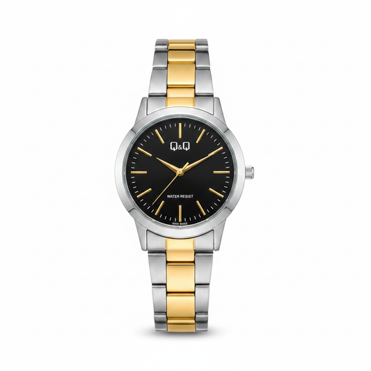 Reloj Q&Q bicolor negro dorado - vista frontal