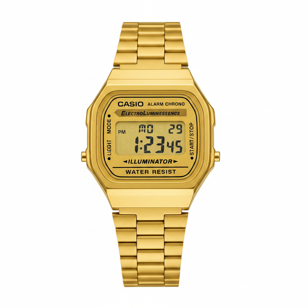 Reloj Casio A168WG dorado - vista frontal catálogo