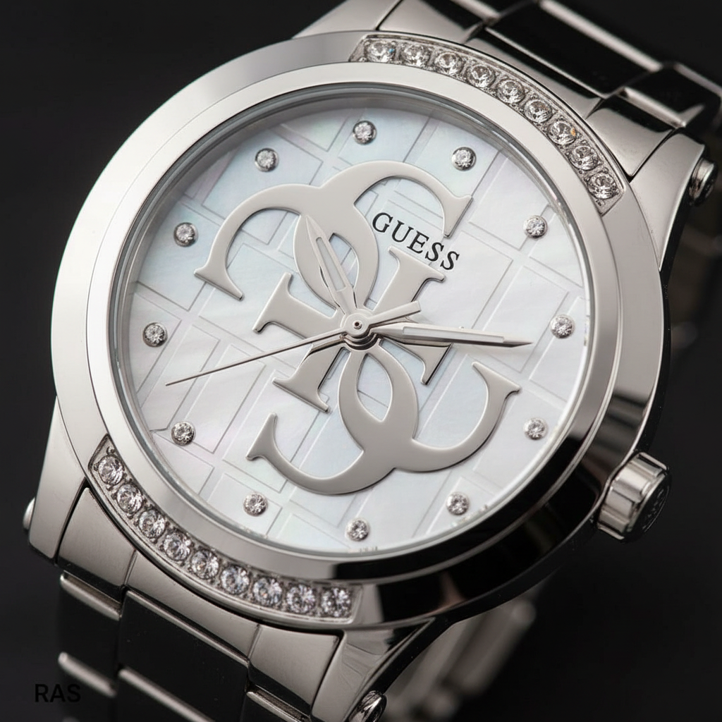 Reloj Guess RAS Plateado - Detalle carátula cristales