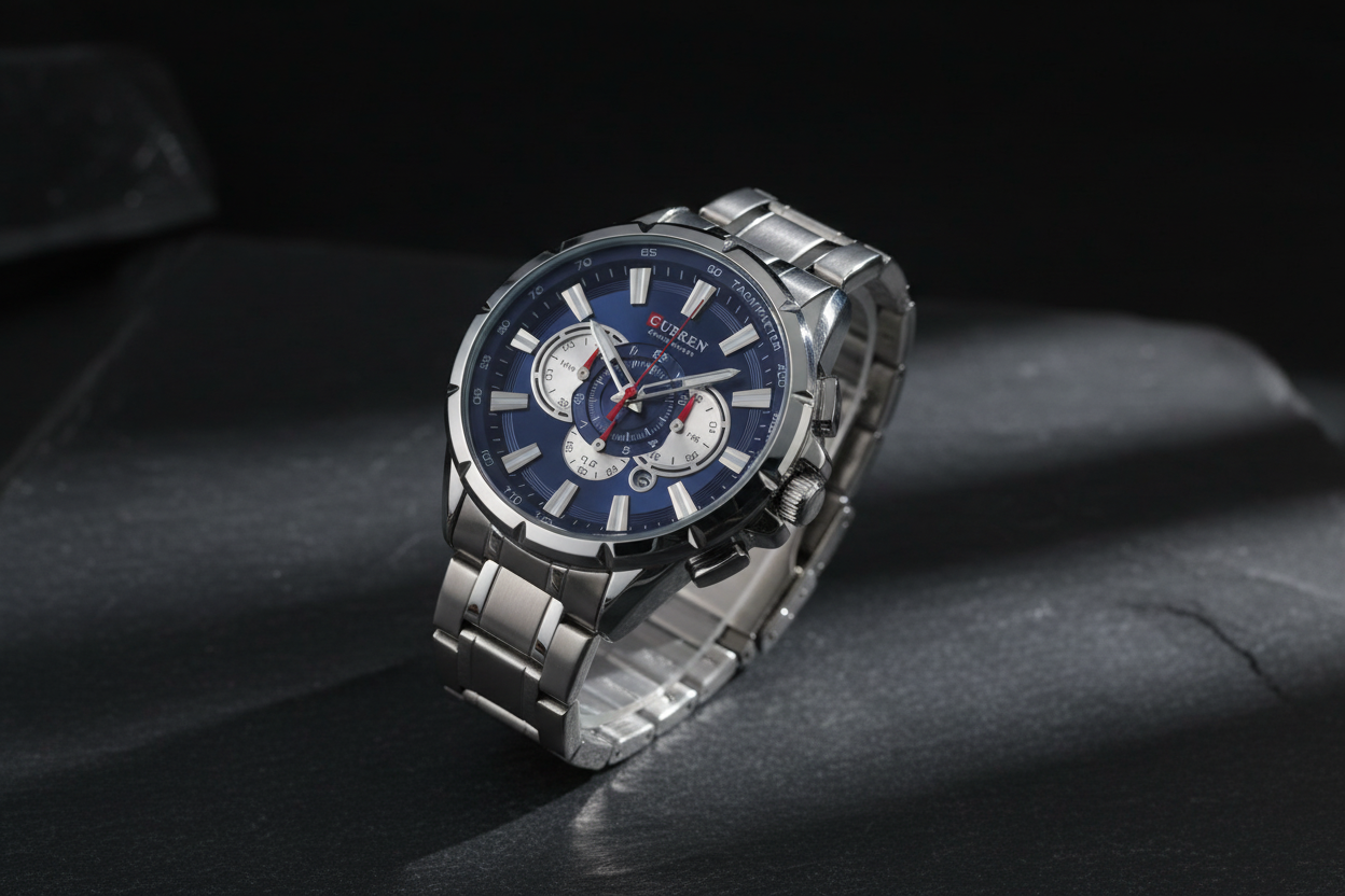 Reloj Curren plateado azul – lifestyle 45 grados