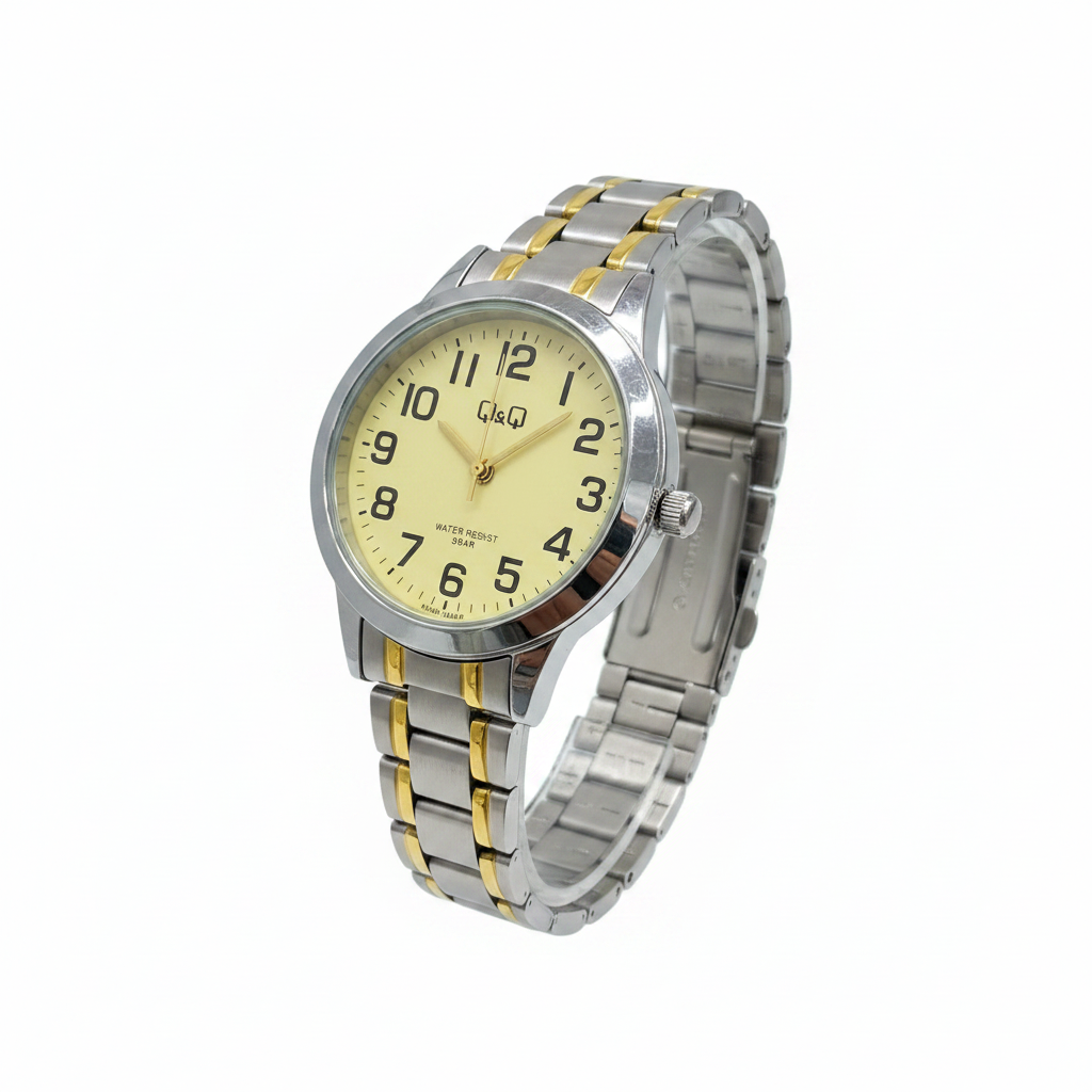 Reloj Q&Q bicolor crema - vista diagonal