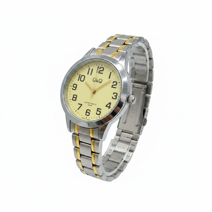 Reloj Q&Q bicolor crema - vista diagonal