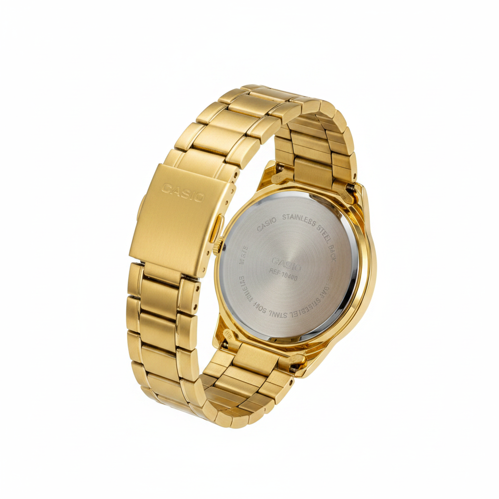 Casio Dorado REF 18400 - vista trasera fondo blanco