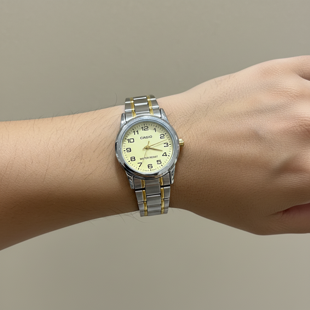 Reloj Casio bicolor en muñeca femenina