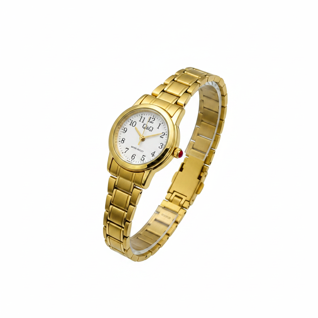 Reloj Q&Q dorado femenino - vista diagonal