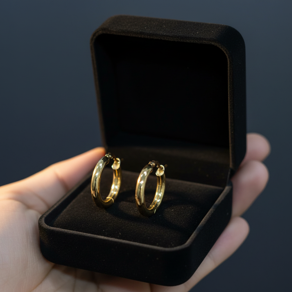 Candongas argolla oro 18k en cofre negro