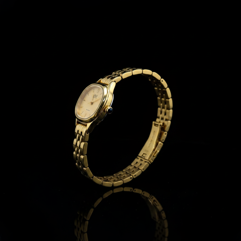 Reloj Q&Q dorado ovalado - vista de perfil brazalete