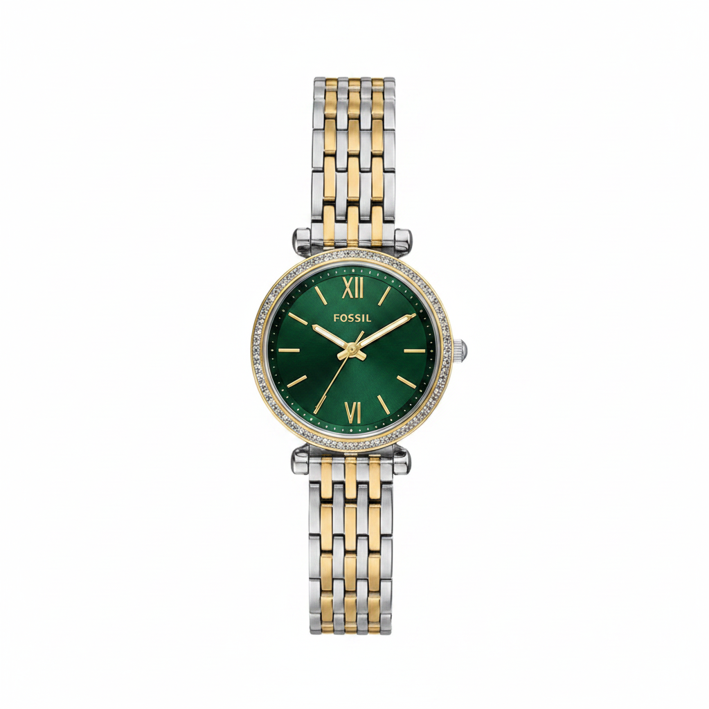 Reloj Fossil RNS Bicolor Verde - Fondo blanco puro