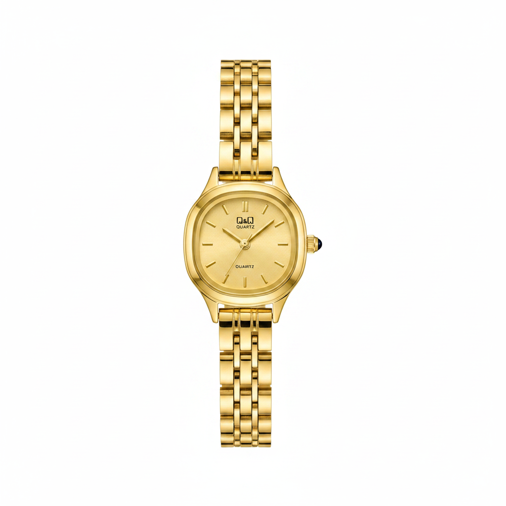 Reloj Q&Q dorado ovalado - fondo blanco studio