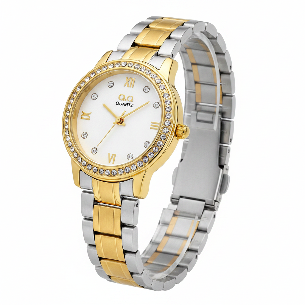 Reloj Q&Q bicolor romano - vista diagonal