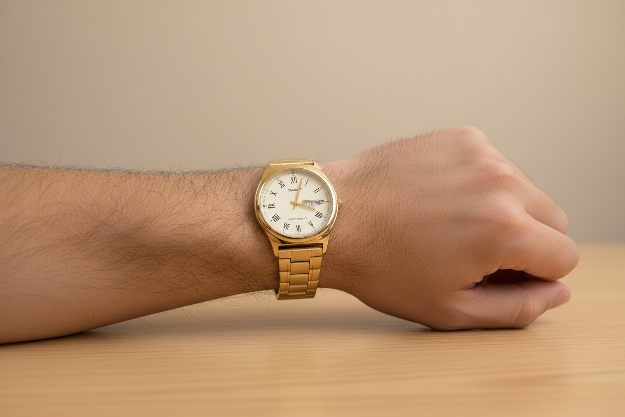 Casio Dorado REF 18400 - en muñeca masculina