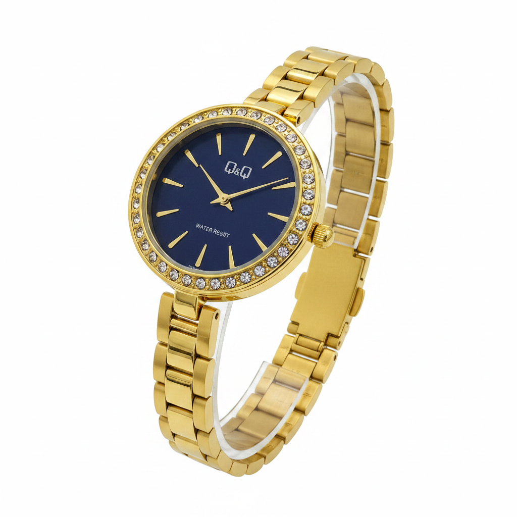 Reloj Q&Q azul dorado - vista 3/4