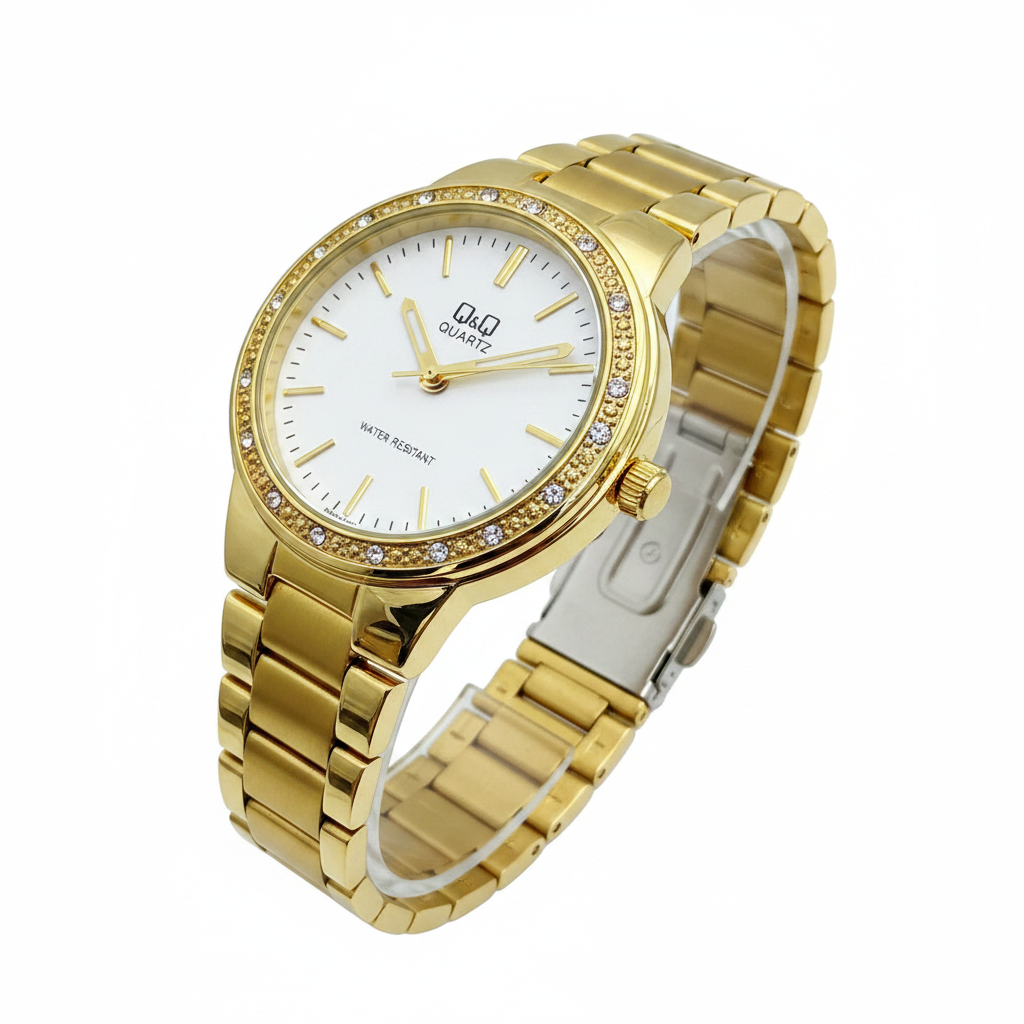 Reloj Q&Q dorado con cristales - vista 3/4