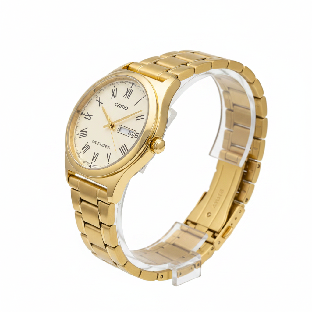 Casio Dorado REF 18400 - vista lateral fondo blanco