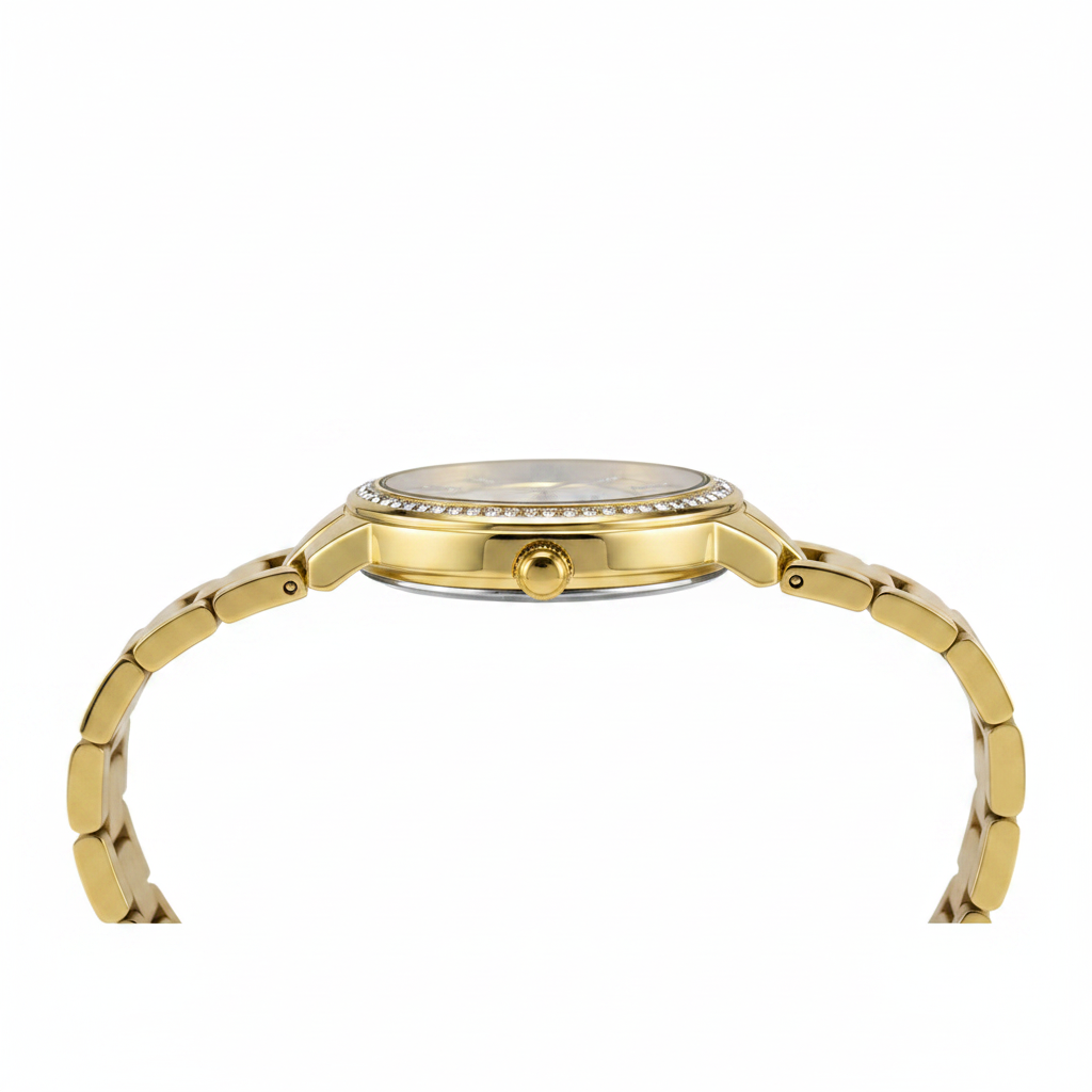 Reloj Q&Q champagne numerales romanos - vista lateral