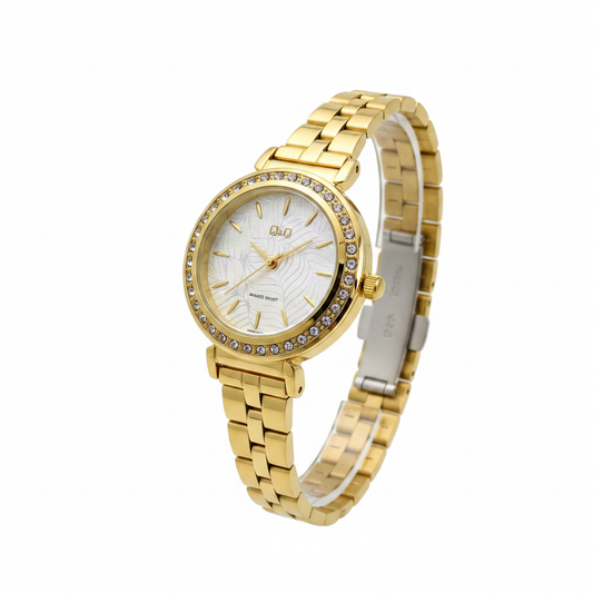 Reloj Q&Q nacarado dorado - vista 3/4
