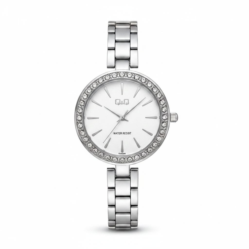 Reloj Q&Q plateado blanco - vista frontal