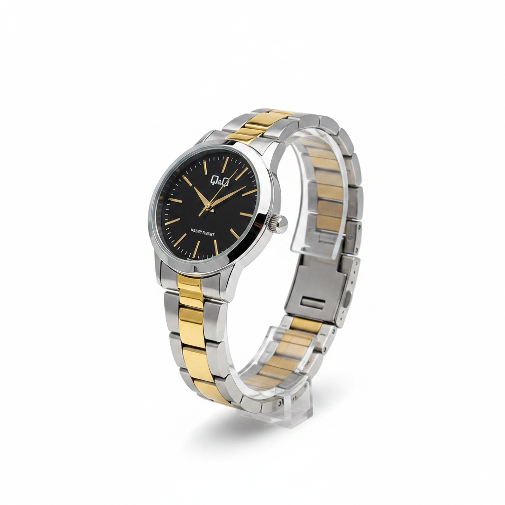 Reloj Q&Q bicolor negro dorado - vista lateral