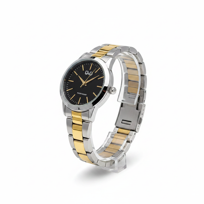 Reloj Q&Q bicolor negro dorado - vista lateral