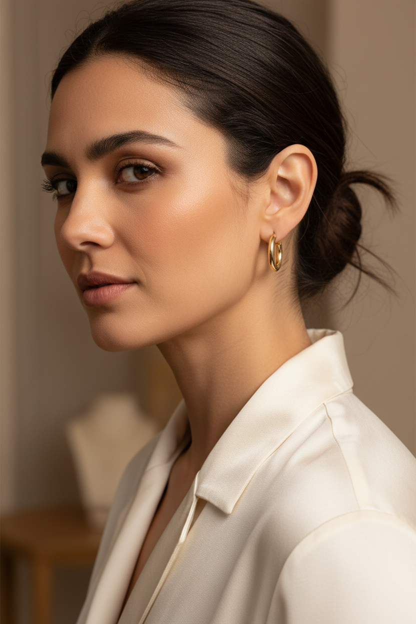 Candongas argolla oro 18k en rostro femenino