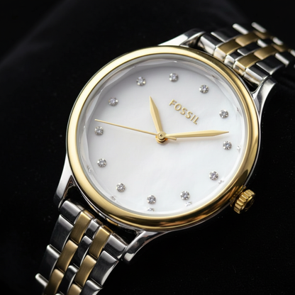 Reloj Fossil BSS Bicolor Blanco - Detalle carátula cristales