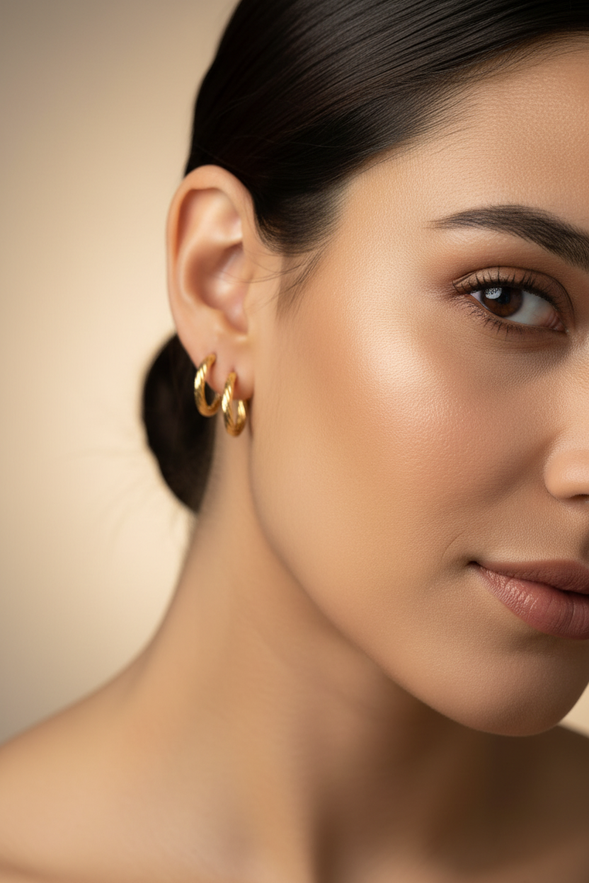 Candonga oro melcocha 18k en rostro femenino