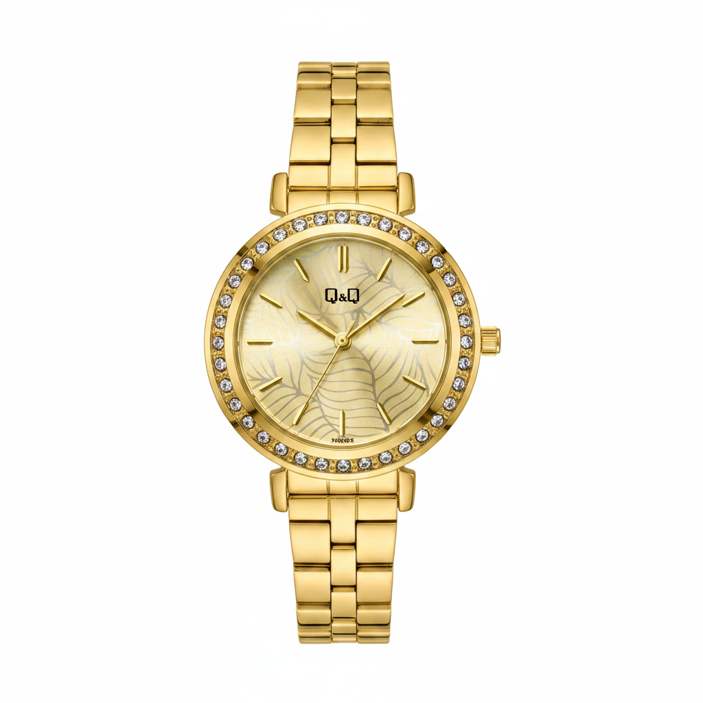 Reloj Q&Q champagne dorado - vista frontal