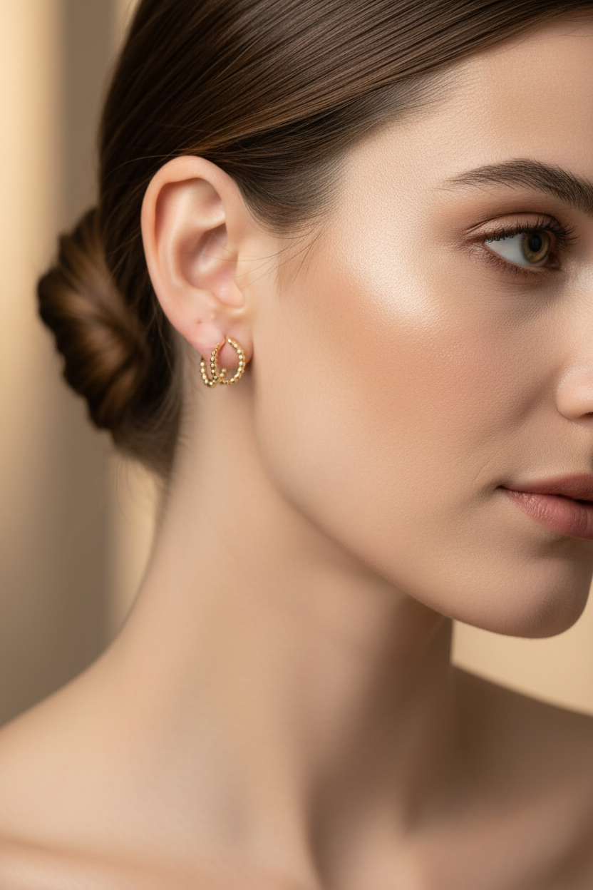 Candonga oro bolitas 18k en rostro femenino