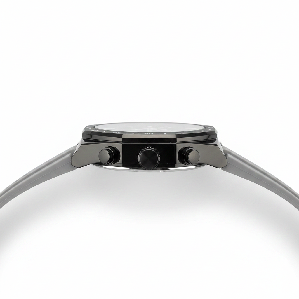 Reloj Curren negro silicona gris – perfil lateral