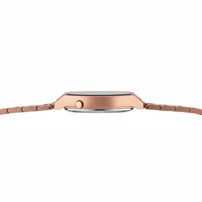 Reloj Casio digital oro rosa — perfil lateral