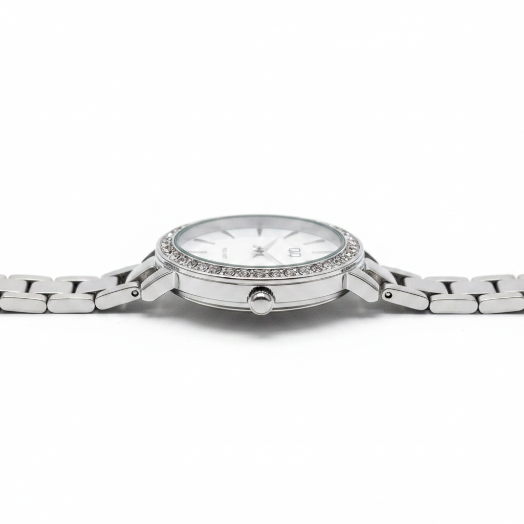 Reloj Q&Q plateado blanco - vista lateral