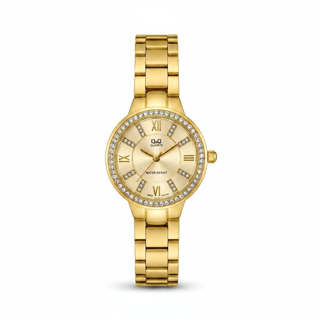 Reloj Q&Q champagne numerales romanos - vista frontal