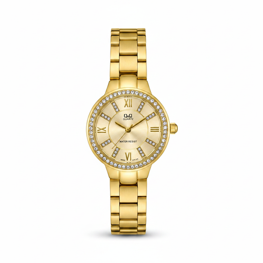 Reloj Q&Q champagne numerales romanos - vista frontal