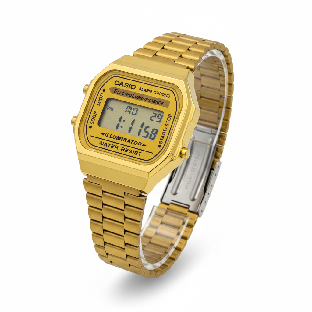 Reloj Casio A168WG dorado - vista 3/4 catálogo