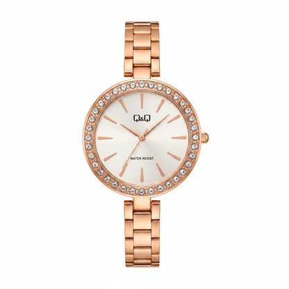 Reloj Q&Q rose gold - vista frontal logo negro