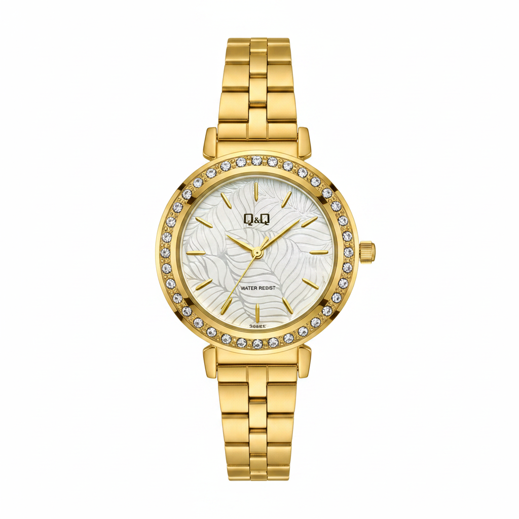 Reloj Q&Q nacarado dorado - vista frontal