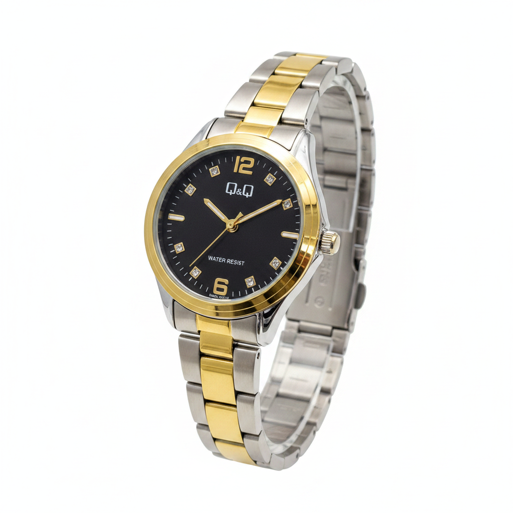 Reloj Q&Q bicolor negro cristales - vista 3/4