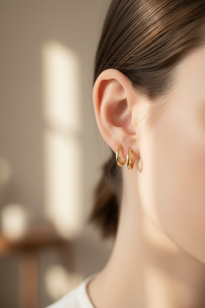 Argollas doradas puestas en oreja – lifestyle