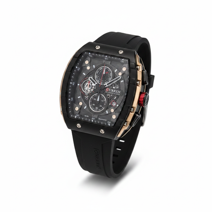 Reloj Curren tonneau negro – frontal fondo blanco
