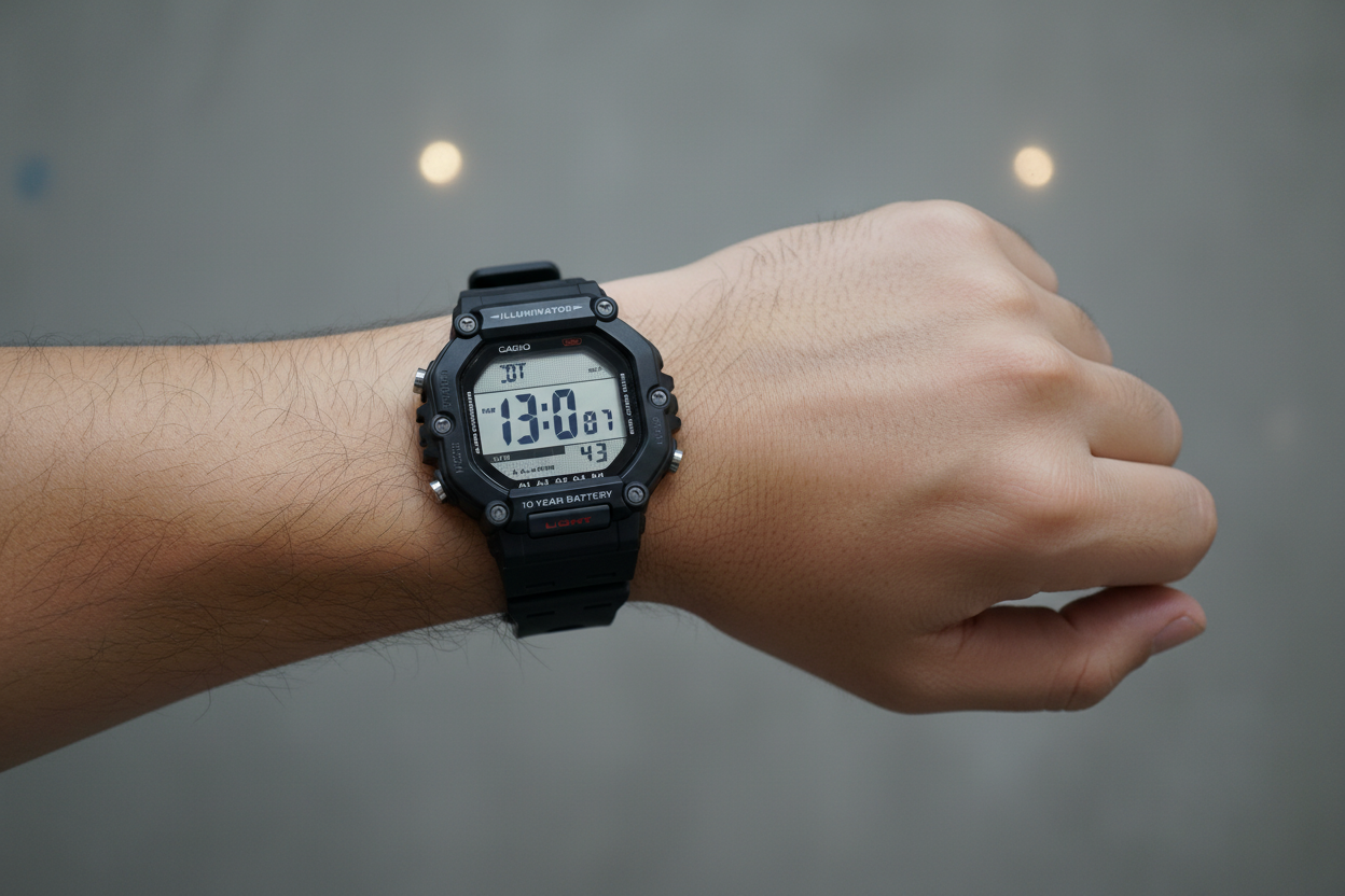 Casio Illuminator W-218H — en muñeca masculina