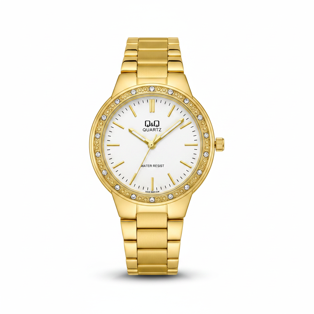 Reloj Q&Q dorado con cristales - vista frontal