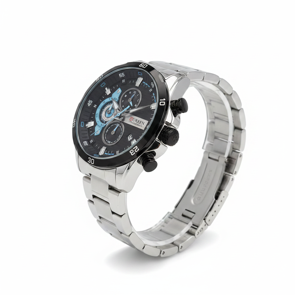 Reloj Curren bisel negro azul – perfil lateral