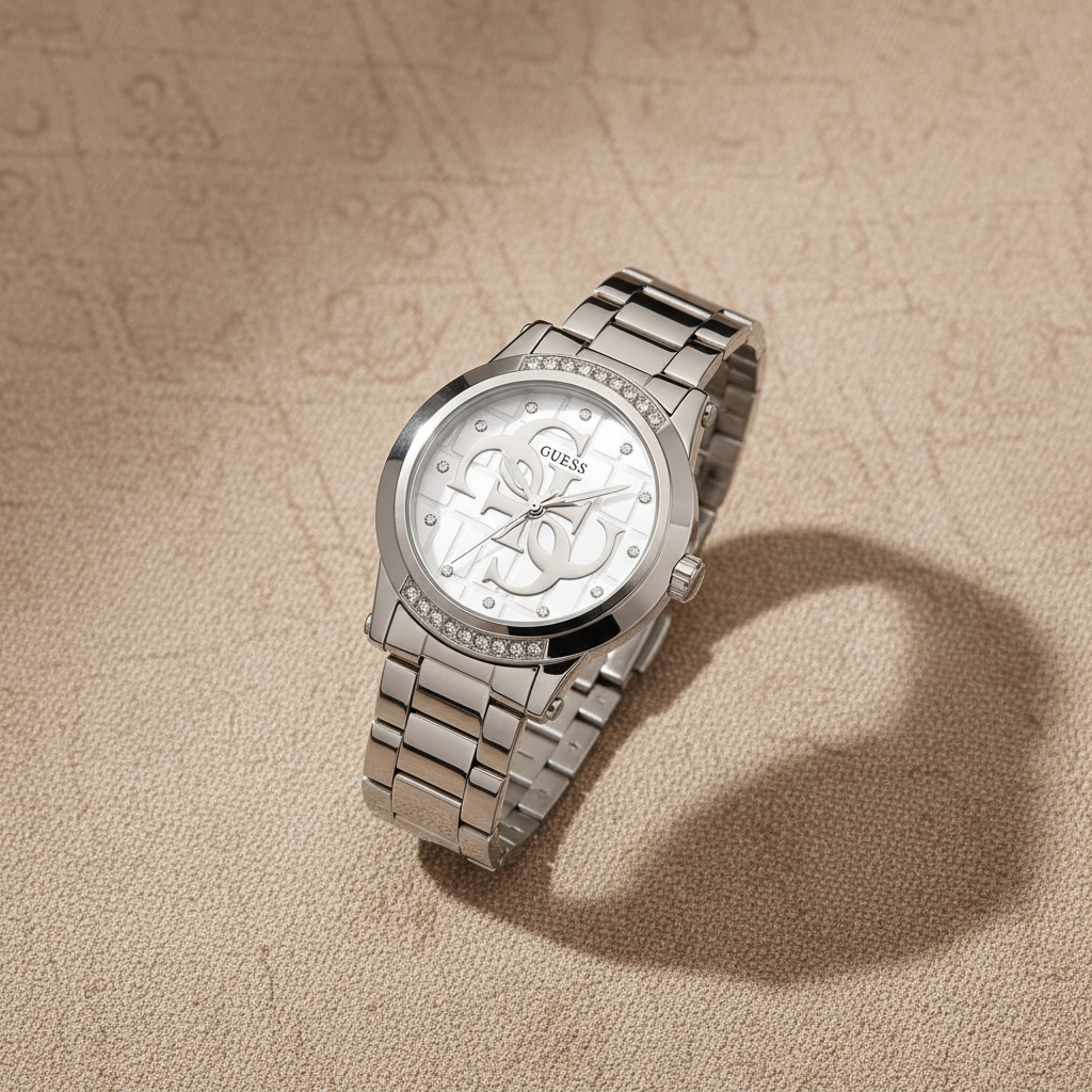 Reloj Guess RAS Plateado - Flat lay elegante